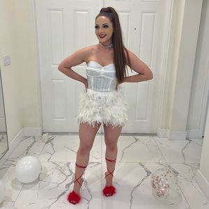 Fashion nova white feather mini dress